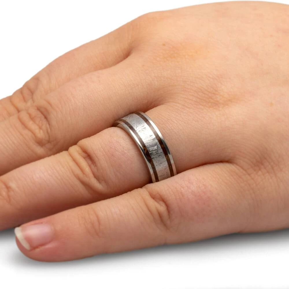 Men's Whiskey Oak Wood Wedding Band With Meteorite Center 6 Men's Whiskey Oak Wood Wedding Band With Meteorite Center - Image 4