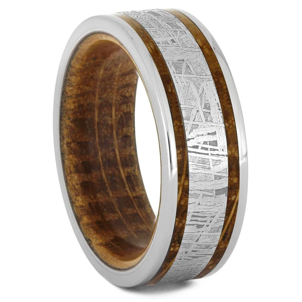 Men's Whiskey Oak Wood Wedding Band With Meteorite Center 4 Men's Whiskey Oak Wood Wedding Band With Meteorite Center - Image 2