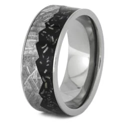 Black Stardust™ Wedding Band With Meteorite Mountain Design -Johan Jewelry Shop 4526 2E
