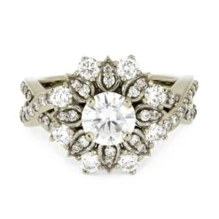 Stunning, Flower Shaped Halo Engagement Ring -Johan Jewelry Shop 4536 4E