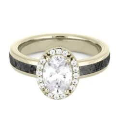 Meteorite & Oval Halo Moissanite Engagement Ring -Johan Jewelry Shop 4542 4 E d989c1eb 71fe 45c6 a3f4 157c0df5eb27