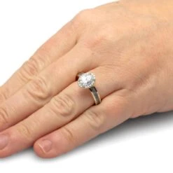 Meteorite & Oval Halo Moissanite Engagement Ring -Johan Jewelry Shop 4542WG Handshot
