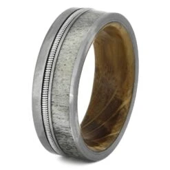 Antler And Guitar String Ring With Whiskey Barrel Wood Sleeve 11 Antler And Guitar String Ring With Whiskey Barrel Wood Sleeve -Johan Jewelry Shop 4546 2E
