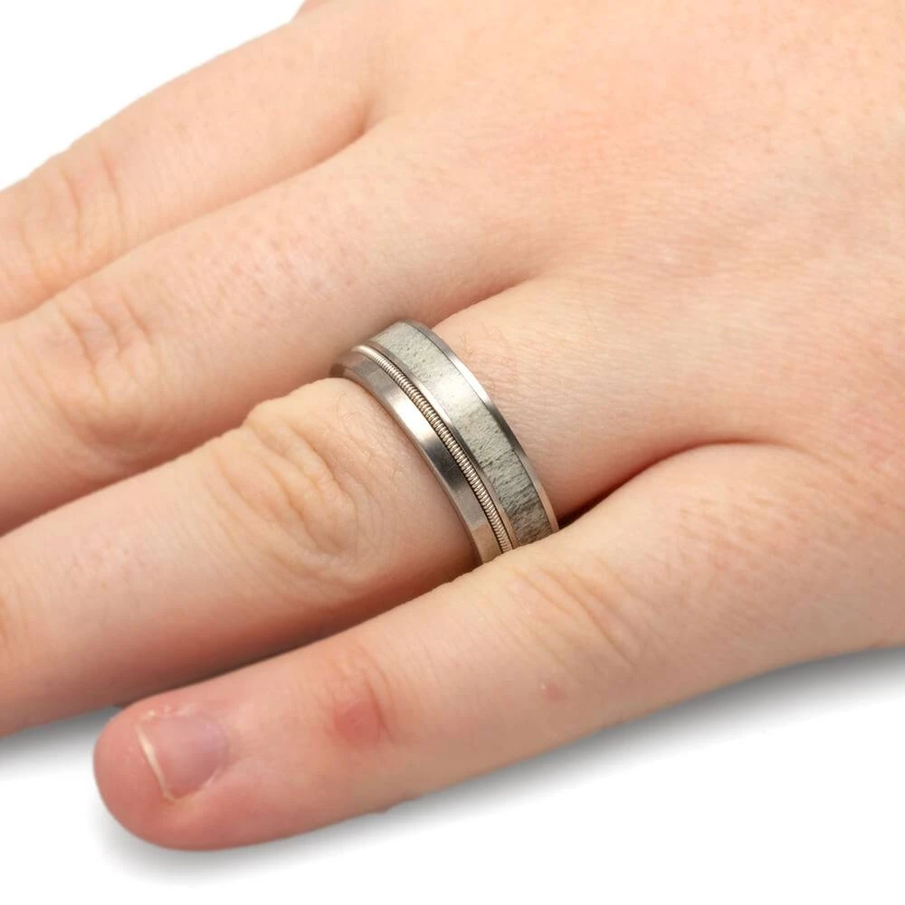 Antler And Guitar String Ring With Whiskey Barrel Wood Sleeve 8 Antler And Guitar String Ring With Whiskey Barrel Wood Sleeve - Image 6