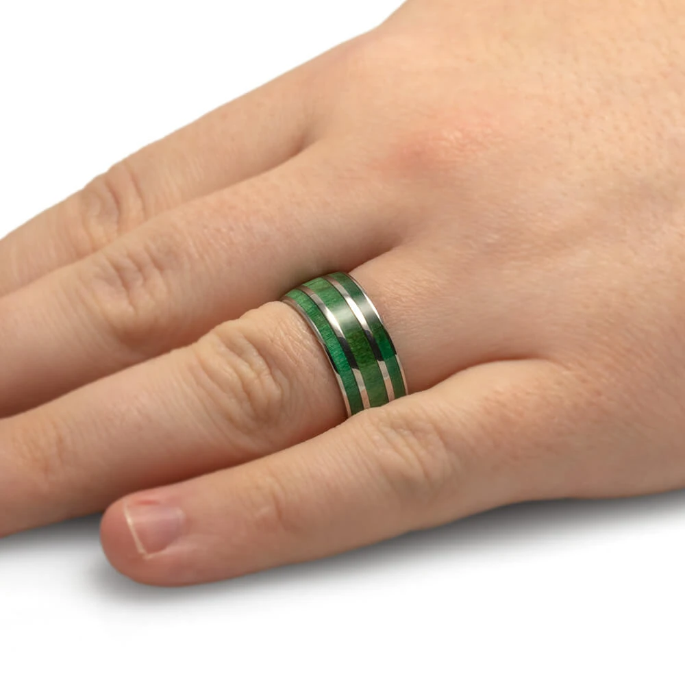 His & Hers Wood Rings Set, Green Wedding Band Set 6 His & Hers Wood Rings Set, Green Wedding Band Set - Image 4