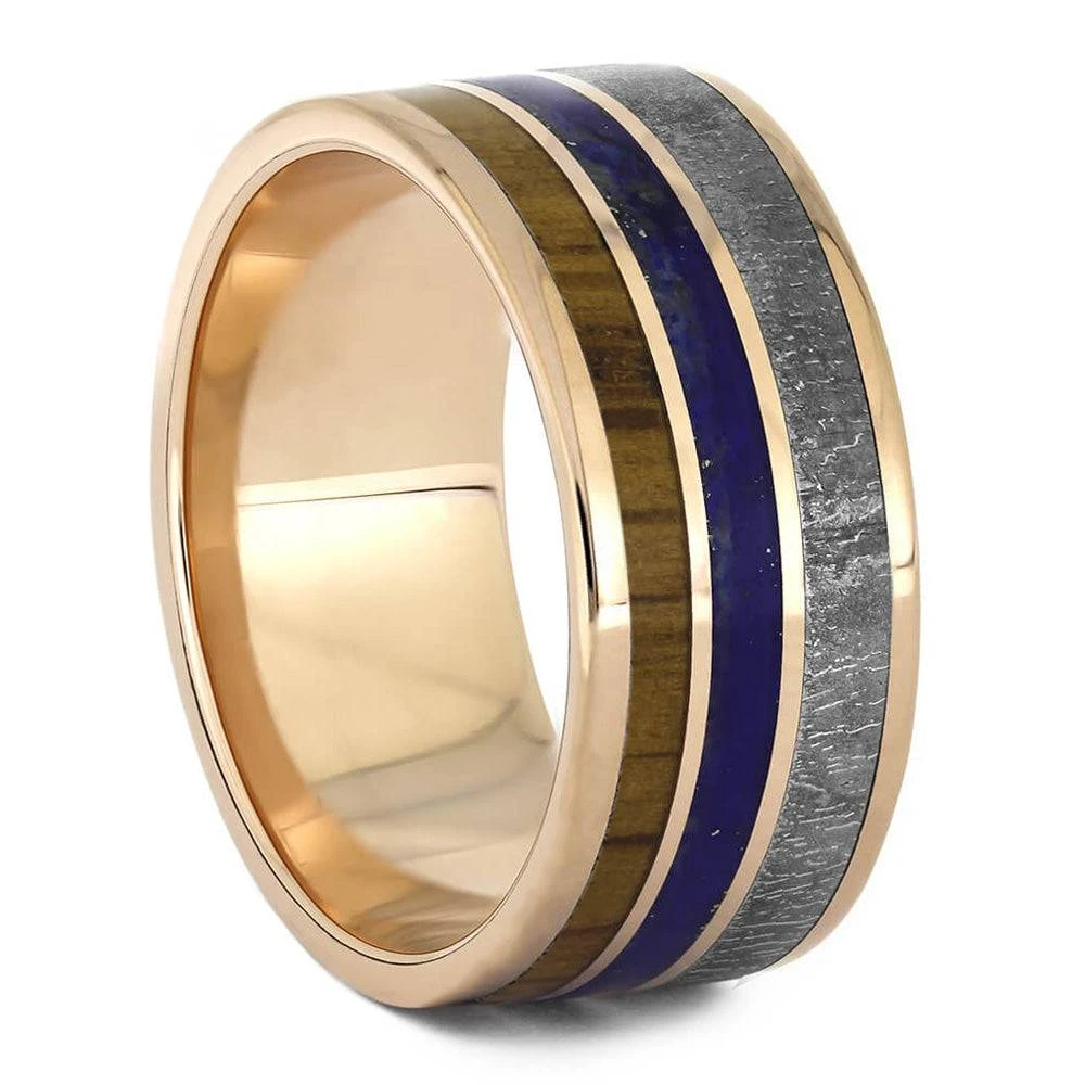 Men's Meteorite Wedding Band With Lapis Lazuli And Oak 4 Men's Meteorite Wedding Band With Lapis Lazuli And Oak - Image 2