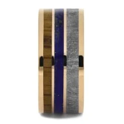 Men's Meteorite Wedding Band With Lapis Lazuli And Oak 8 Men's Meteorite Wedding Band With Lapis Lazuli And Oak -Johan Jewelry Shop 4554new2rg