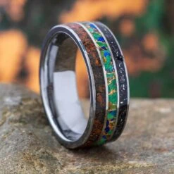 Tungsten Memorial Ring With Dino, Stardust And Turquoise