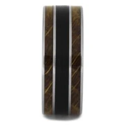 Men's Vinyl Record Ring With Whiskey Barrel Wood -Johan Jewelry Shop 4587 1E