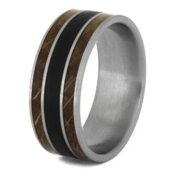 Men's Vinyl Record Ring With Whiskey Barrel Wood -Johan Jewelry Shop 4587 2E