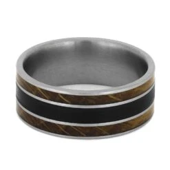 Men's Vinyl Record Ring With Whiskey Barrel Wood -Johan Jewelry Shop 4587 3E