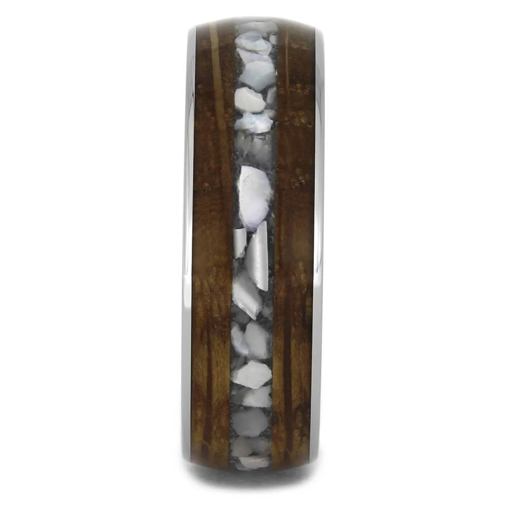 Whiskey Barrel Wood Wedding Band With Crushed Pearl 5 Whiskey Barrel Wood Wedding Band With Crushed Pearl - Image 3