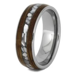Whiskey Barrel Wood Wedding Band With Crushed Pearl 12 Whiskey Barrel Wood Wedding Band With Crushed Pearl -Johan Jewelry Shop 4590 2E