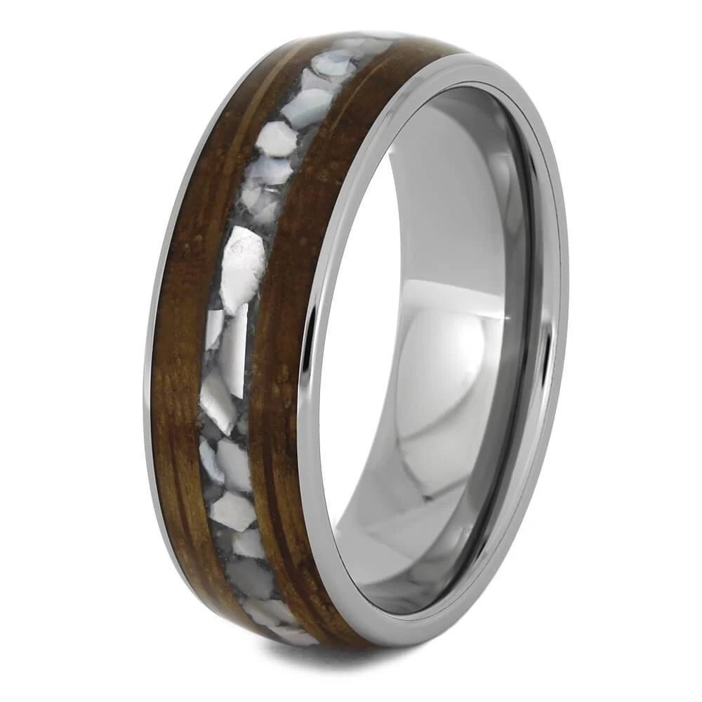 Whiskey Barrel Wood Wedding Band With Crushed Pearl 6 Whiskey Barrel Wood Wedding Band With Crushed Pearl - Image 4