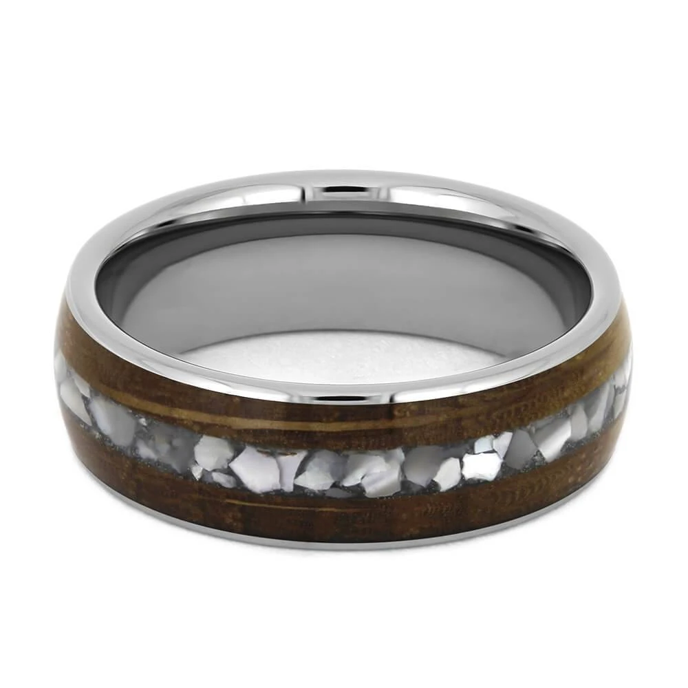 Whiskey Barrel Wood Wedding Band With Crushed Pearl 7 Whiskey Barrel Wood Wedding Band With Crushed Pearl - Image 5