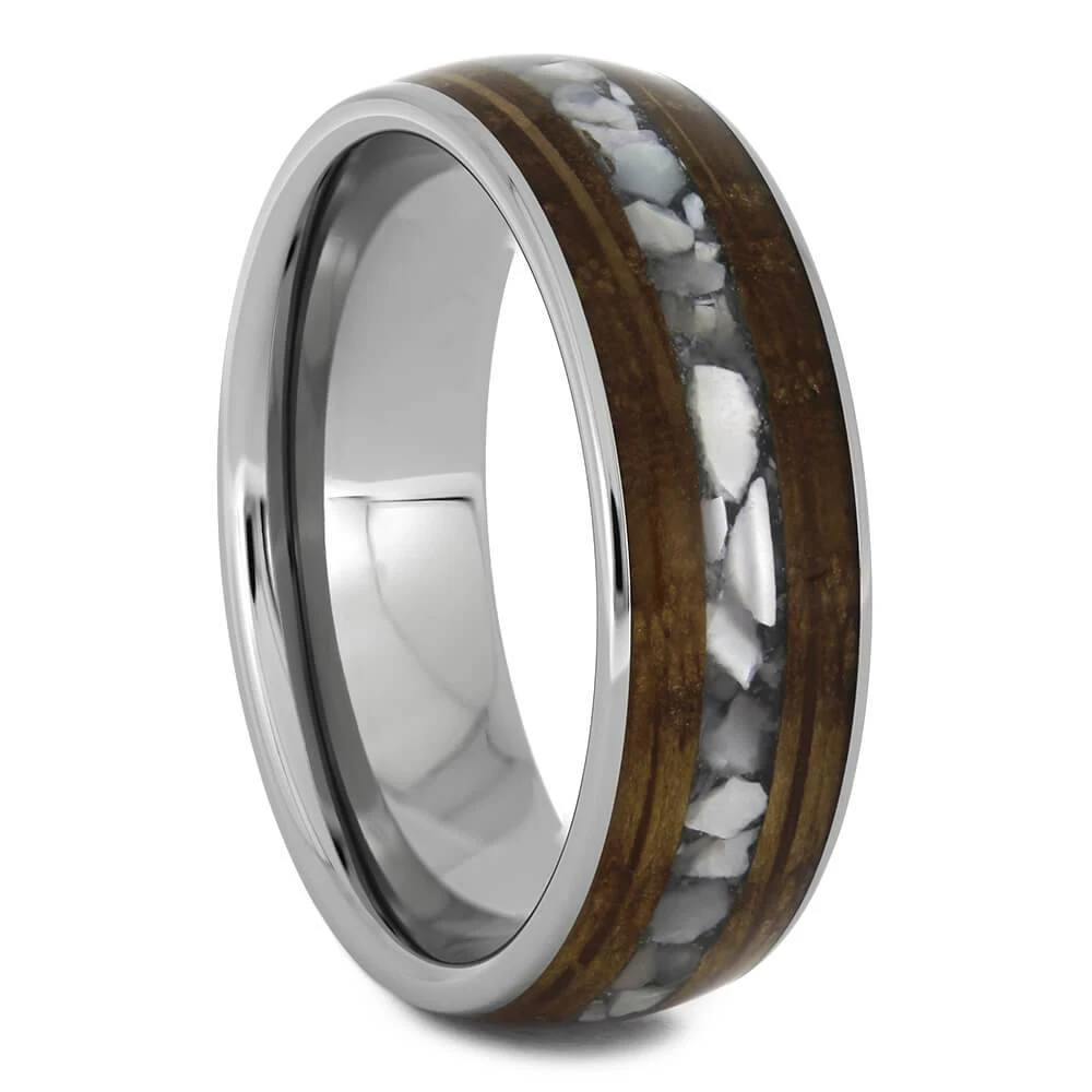 Whiskey Barrel Wood Wedding Band With Crushed Pearl 4 Whiskey Barrel Wood Wedding Band With Crushed Pearl - Image 2