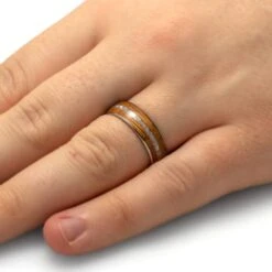 Whiskey Barrel Wood Wedding Band With Crushed Pearl 14 Whiskey Barrel Wood Wedding Band With Crushed Pearl -Johan Jewelry Shop 4590Handshot