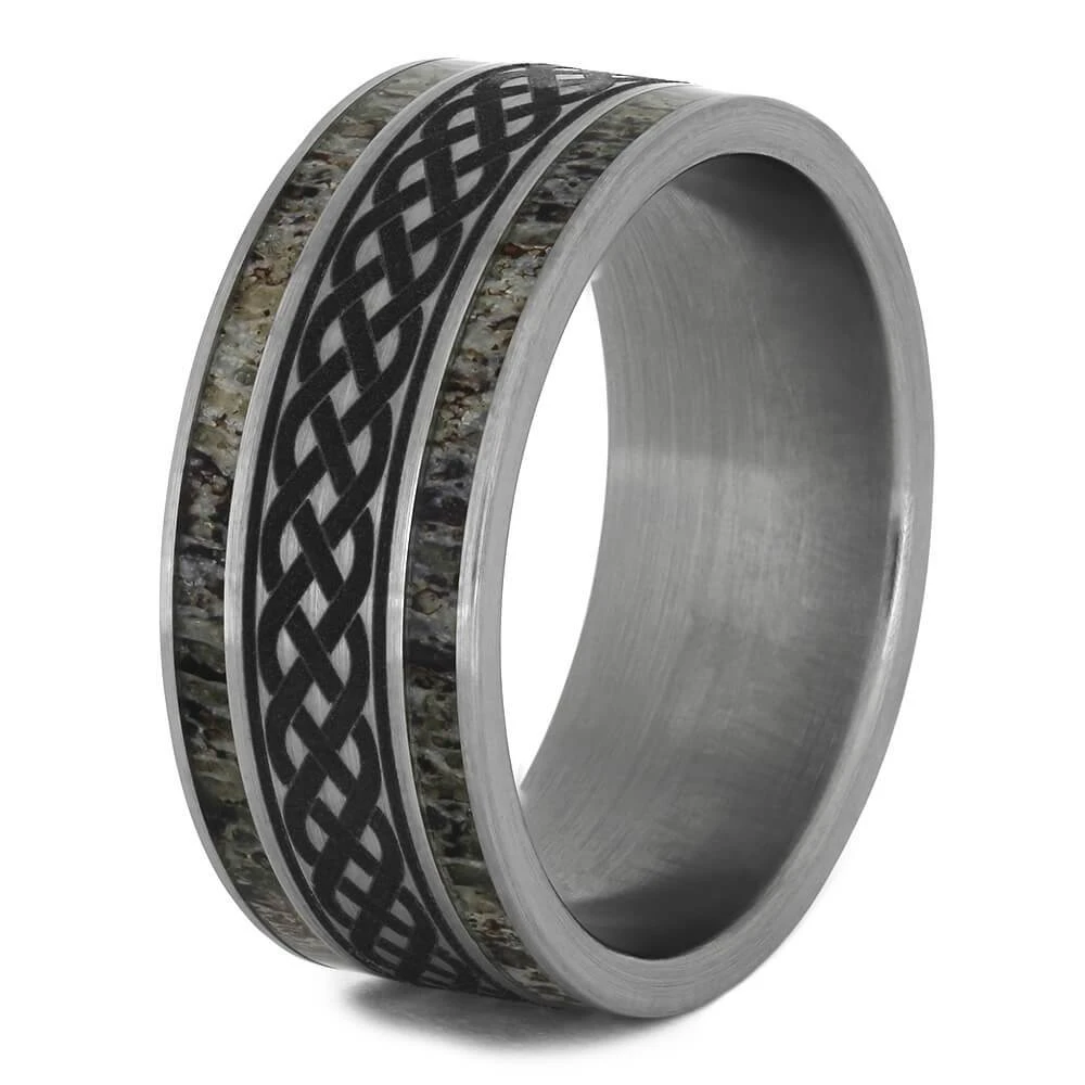 Celtic Knot Wedding Band With Deer Antler 6 Celtic Knot Wedding Band With Deer Antler - Image 4