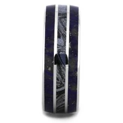 Titanium & Blue Lapis Lazuli Wedding Band With Mokume -Johan Jewelry Shop 4603 1ET