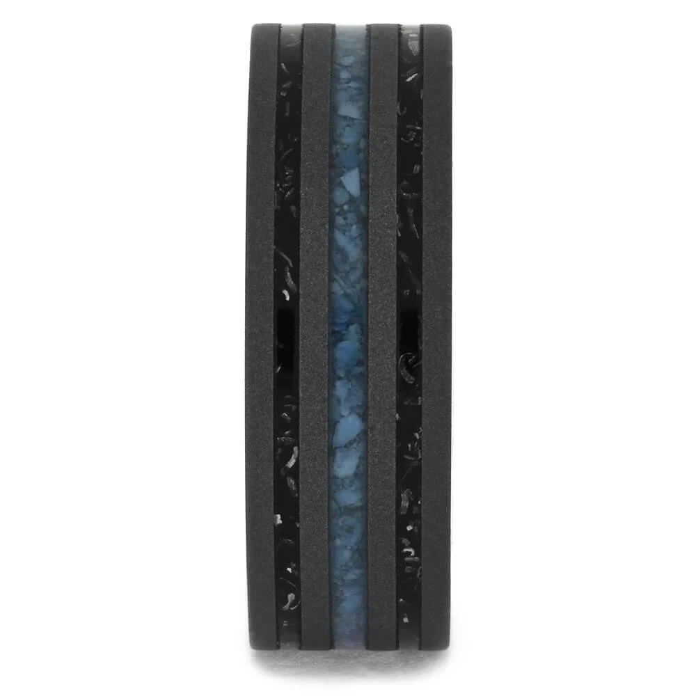Black Stardust And Turquoise Men's Wedding Band 5 Black Stardust And Turquoise Men's Wedding Band - Image 3