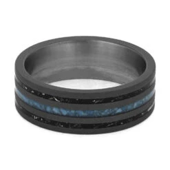 Black Stardust And Turquoise Men's Wedding Band 12 Black Stardust And Turquoise Men's Wedding Band -Johan Jewelry Shop 4607 3E
