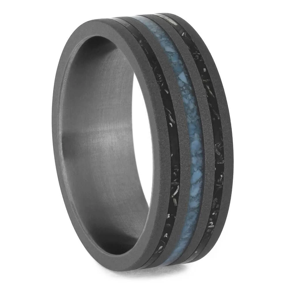 Black Stardust And Turquoise Men's Wedding Band 4 Black Stardust And Turquoise Men's Wedding Band - Image 2