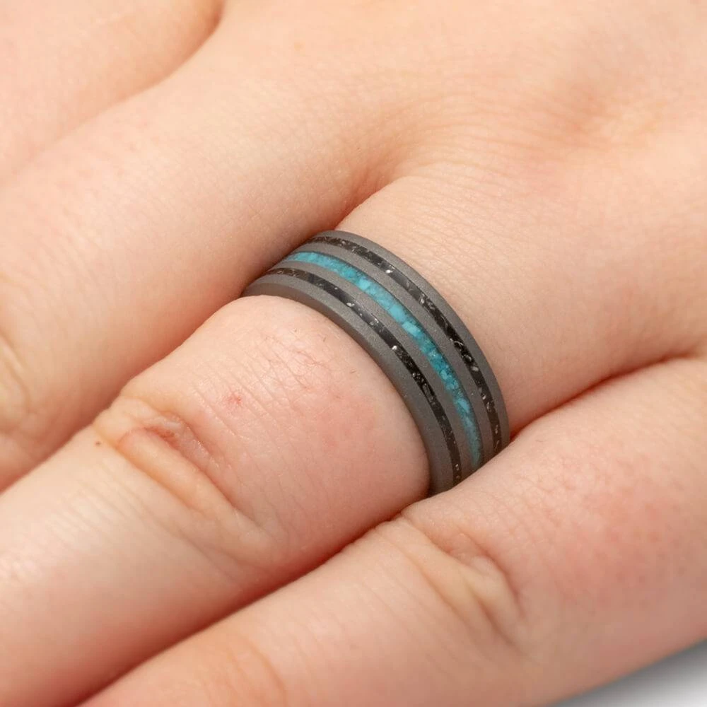 Black Stardust And Turquoise Men's Wedding Band 8 Black Stardust And Turquoise Men's Wedding Band - Image 6