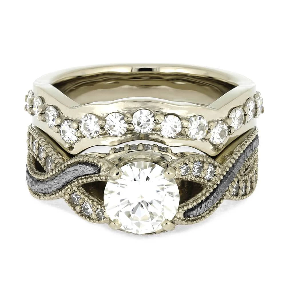 Bridal Set With Meteorite Engagement Ring And Band 5 Bridal Set With Meteorite Engagement Ring And Band - Image 3
