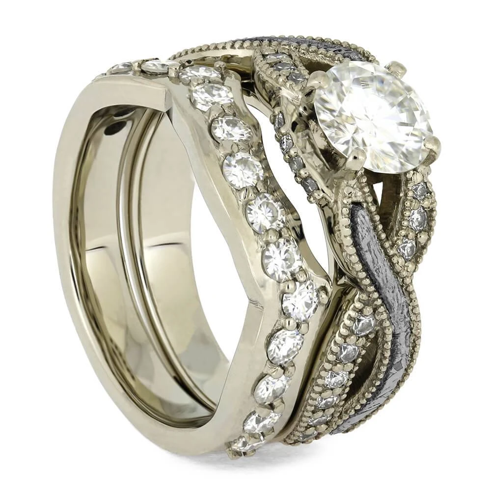 Bridal Set With Meteorite Engagement Ring And Band 4 Bridal Set With Meteorite Engagement Ring And Band - Image 2