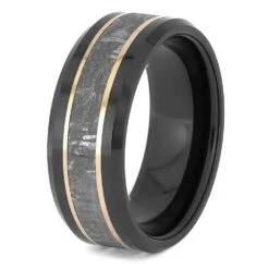 Black Ceramic Wedding Band With Authentic Meteorite -Johan Jewelry Shop 4613 2E