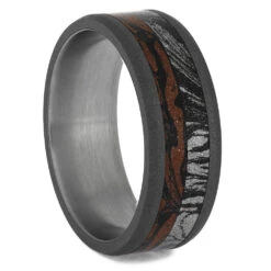Sandblasted Wedding Band With Red, Black, And White Mokume