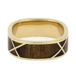 Koa Wood Wedding Band With Yellow Gold Woven Design 14 Koa Wood Wedding Band With Yellow Gold Woven Design -Johan Jewelry Shop 4628 4E