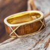 Koa Wood Wedding Band With Yellow Gold Woven Design -Johan Jewelry Shop 4628YG