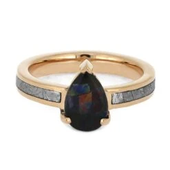 Meteorite Engagement Ring With Pear Cut Opal -Johan Jewelry Shop 4638 4E