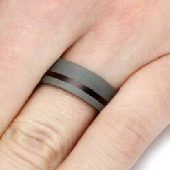 Wenge Wood Wedding Band With Sandblasted Finish -Johan Jewelry Shop 4644Handshot