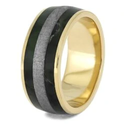 Jade & Meteorite Wedding Band In Solid Gold -Johan Jewelry Shop 4655 2E