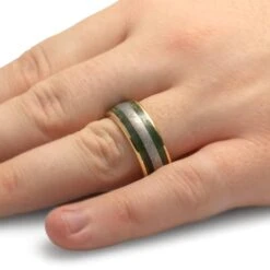 Jade & Meteorite Wedding Band In Solid Gold -Johan Jewelry Shop 4655Handshot