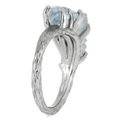 Three Stone Engagement Ring With Rough Aquamarines -Johan Jewelry Shop 4664 2E