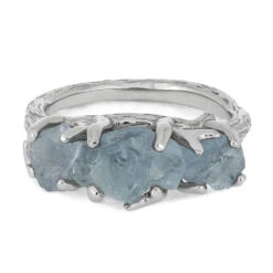 Three Stone Engagement Ring With Rough Aquamarines -Johan Jewelry Shop 4664 4E
