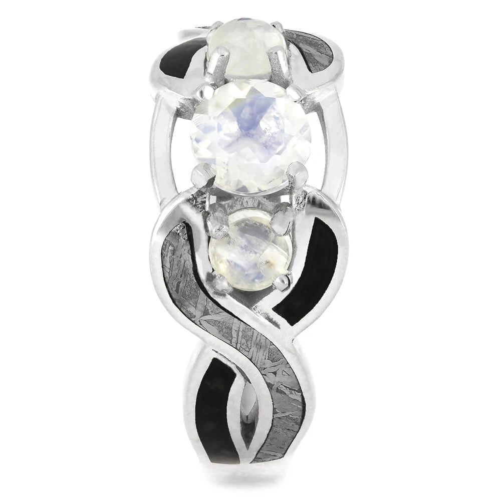 Triple Moonstone Engagement Ring With Meteorite And Dino 5 Triple Moonstone Engagement Ring With Meteorite And Dino - Image 3