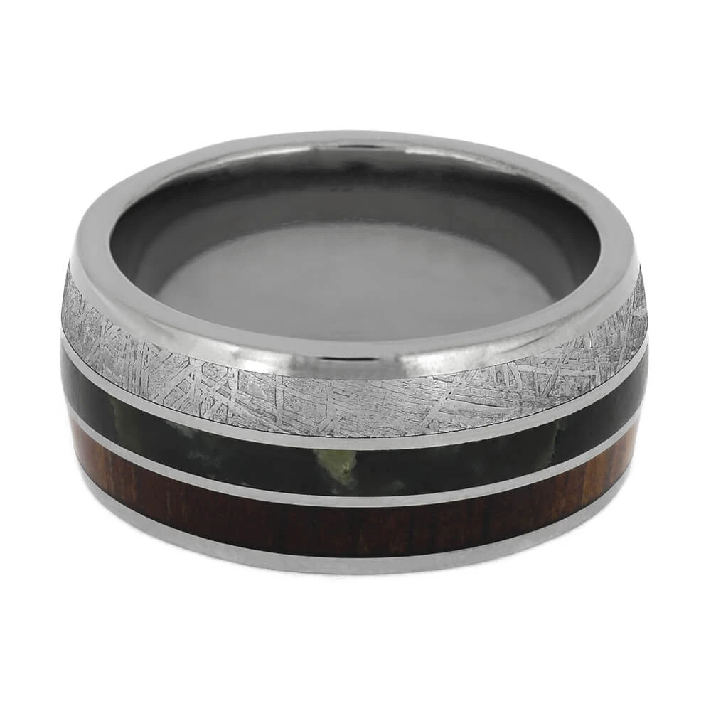 Men's Wide Meteorite Wedding Band With Jade And Koa Wood 7 Men's Wide Meteorite Wedding Band With Jade And Koa Wood - Image 5