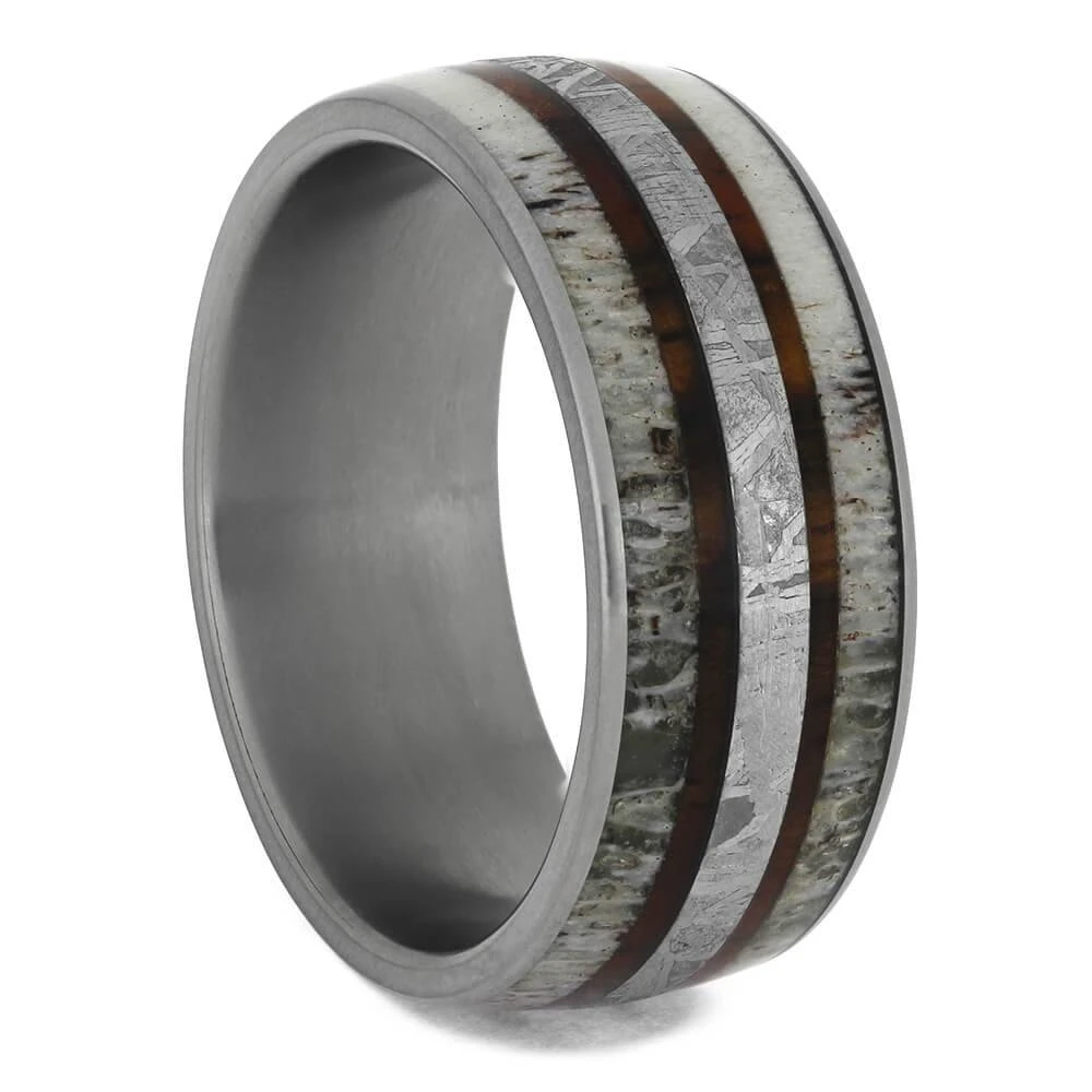 Wood, Meteorite & Antler Men's Wedding Band 4 Wood, Meteorite & Antler Men's Wedding Band - Image 2