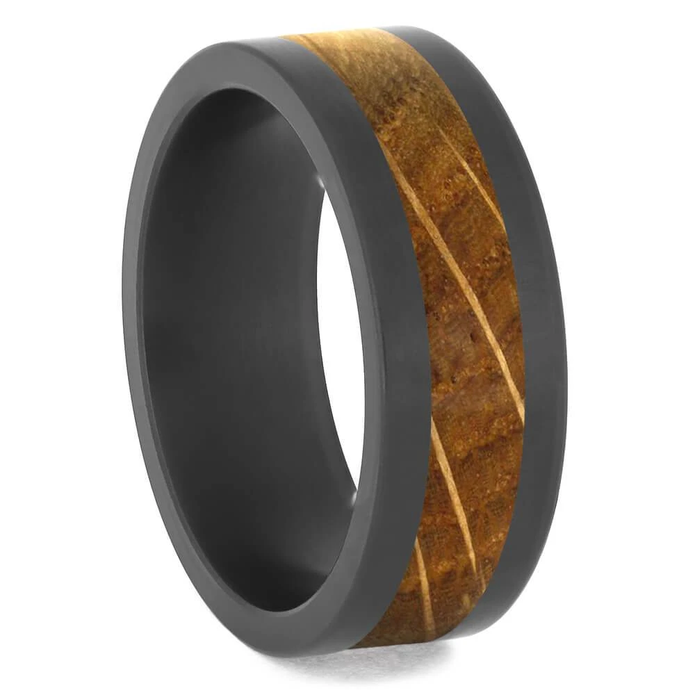 Black Zirconium & Whiskey Barrel Wood Men's Wedding Band 4 Black Zirconium & Whiskey Barrel Wood Men's Wedding Band - Image 2