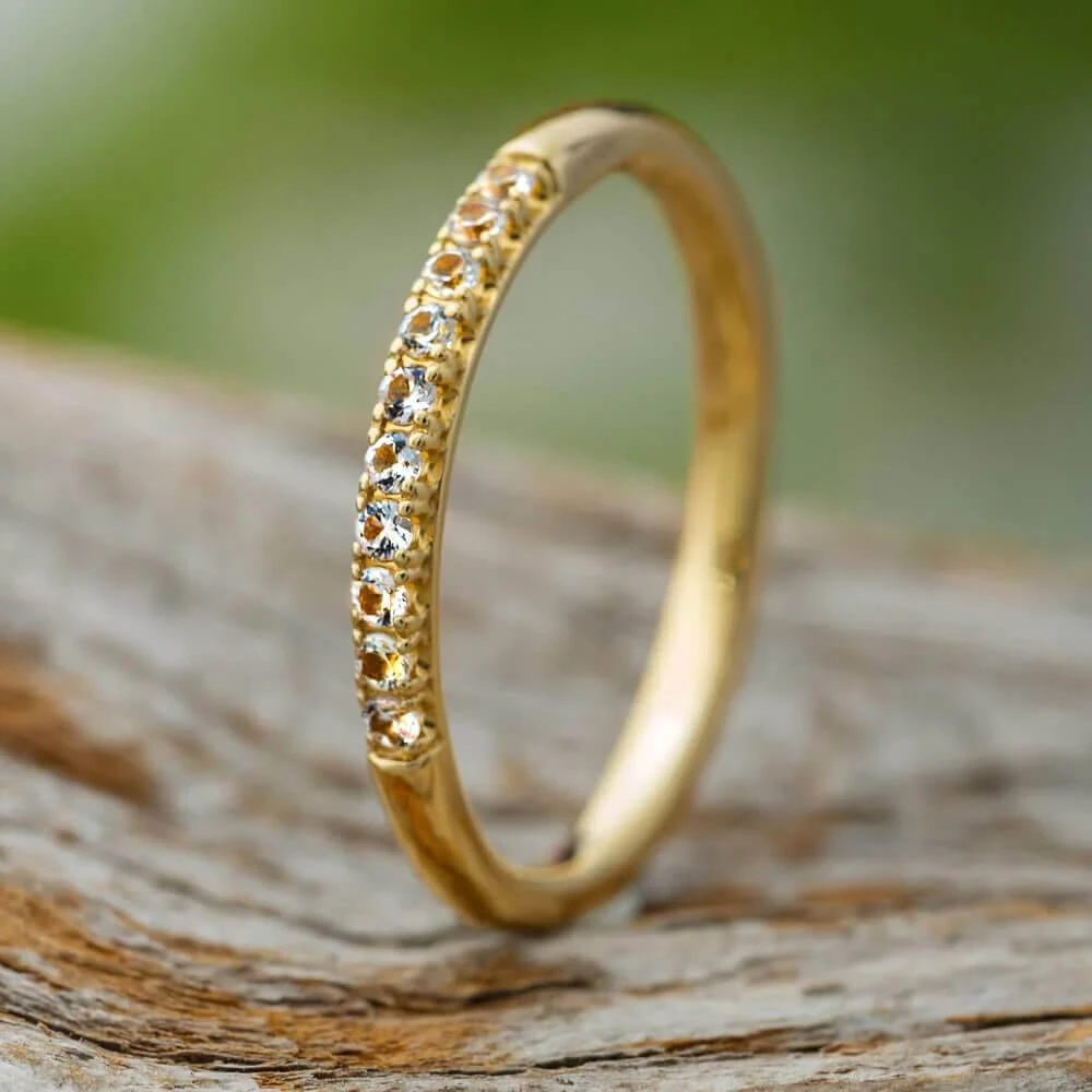 Women's White Sapphire Wedding Band In Yellow Gold 3 Women's White Sapphire Wedding Band In Yellow Gold