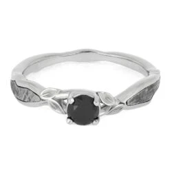 Solitaire Black Diamond Engagement Ring With Meteorite Branches -Johan Jewelry Shop 4688 4E