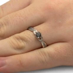 Solitaire Black Diamond Engagement Ring With Meteorite Branches -Johan Jewelry Shop 4688Handshot