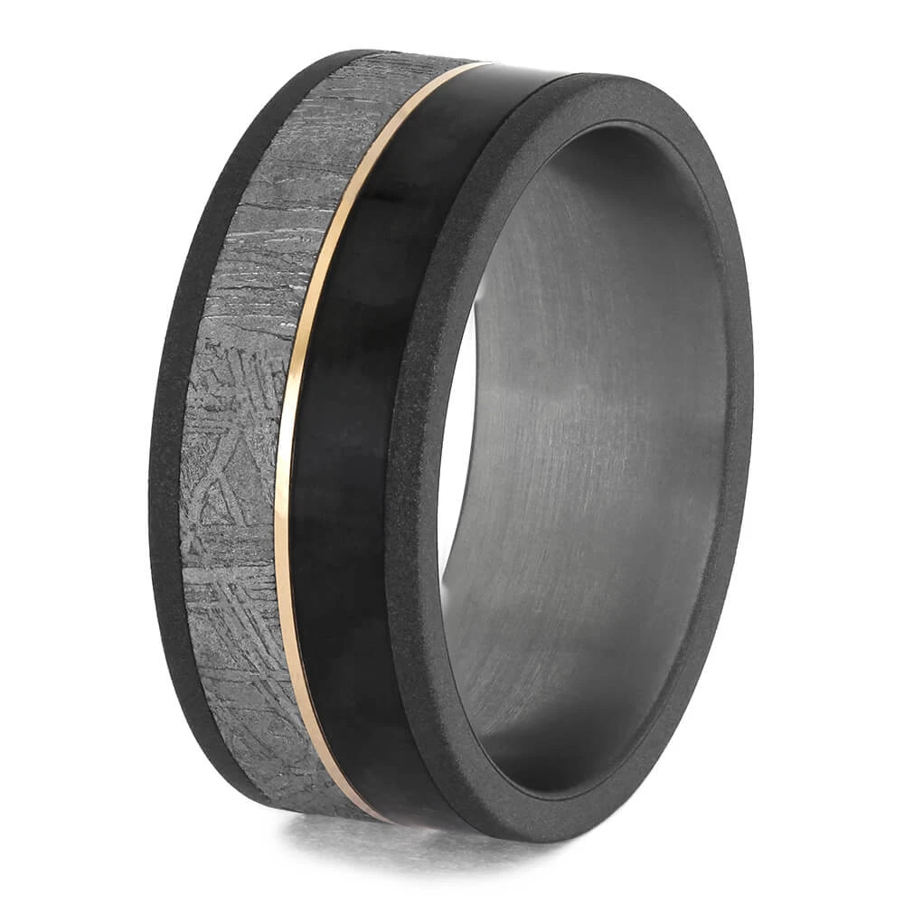 Carbon Fiber & Meteorite Ring With Sandblasted Titanium 6 Carbon Fiber & Meteorite Ring With Sandblasted Titanium - Image 4