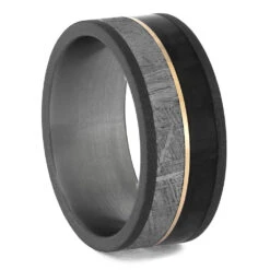Carbon Fiber & Meteorite Ring With Sandblasted Titanium 9 Carbon Fiber & Meteorite Ring With Sandblasted Titanium -Johan Jewelry Shop 4697E