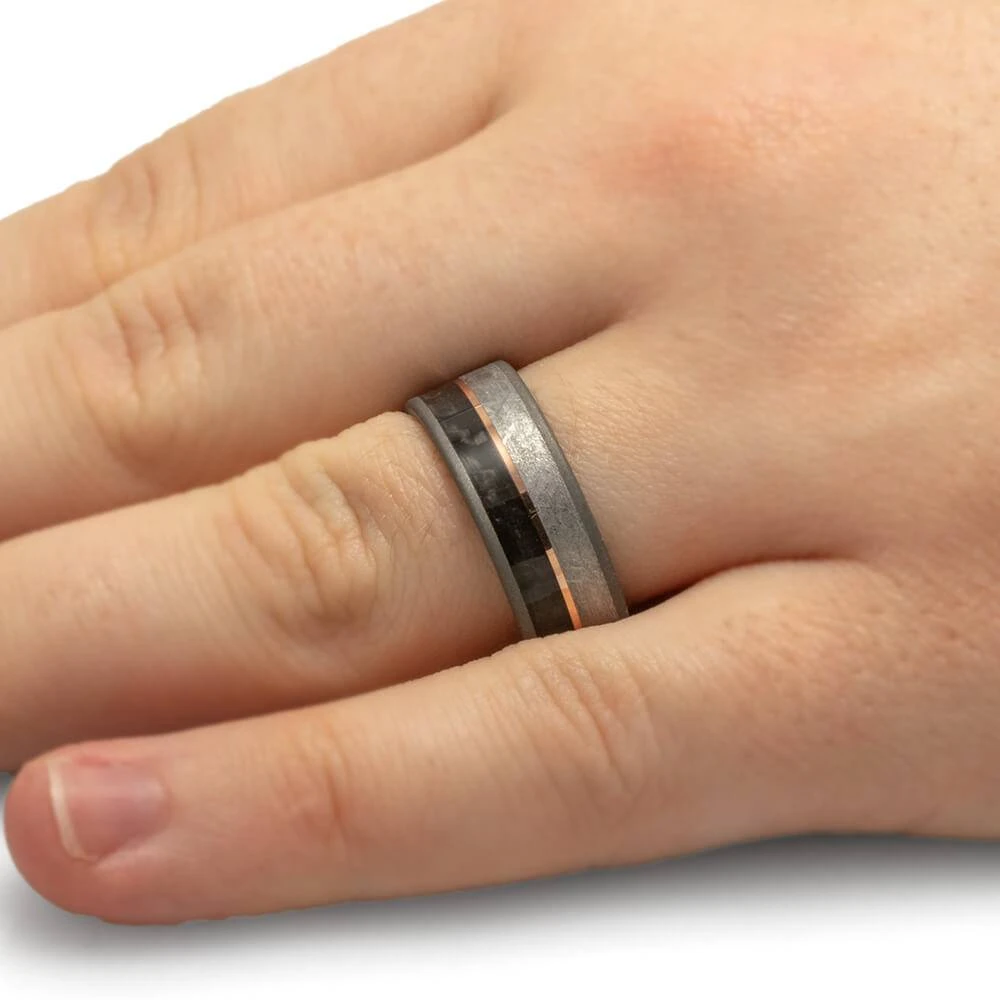 Carbon Fiber & Meteorite Ring With Sandblasted Titanium 8 Carbon Fiber & Meteorite Ring With Sandblasted Titanium - Image 6