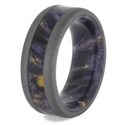 Purple Burl Wood Ring In Sandblasted Titanium -Johan Jewelry Shop 4704 2E
